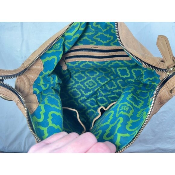 Oryany Adele Colorblock Tan & Brown Pebbled Leather Hobo Shoulder Handbag - Picture 11 of 14